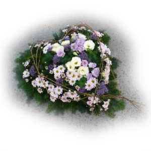 Kompozycja na grób Biało fioletowe serce - Kwiaciarnia KWIATOSTACJA Kraków