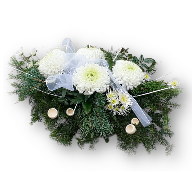 Wiązanka z białych chryzantem na grób - Kwiaciarnia KWIATOSTACJA Kraków