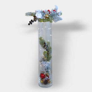 Elegancki stroik świąteczny w szklanym wazonie - Kwiaciarnia KWIATOSTACJA Kraków